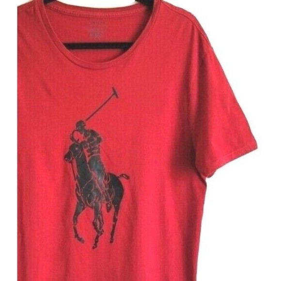 Polo Ralph Lauren Black Pony Graphic Custom Red T Shirt Men's Slim Fit Large Vtg - Picture 2 of 5